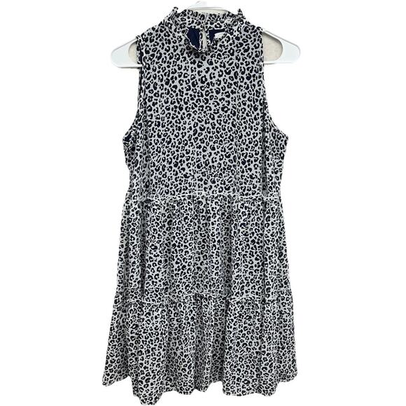 Mud Pie Dresses & Skirts - Mud Pie Womens Dress Size Medium Ruffle Neck Navy Blue Leopard Tiered